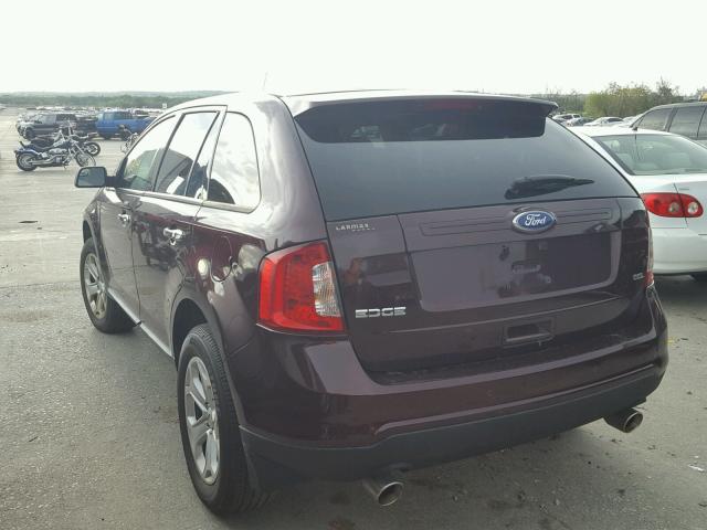 2FMDK3JC6BBB26656 - 2011 FORD EDGE SEL MAROON photo 3