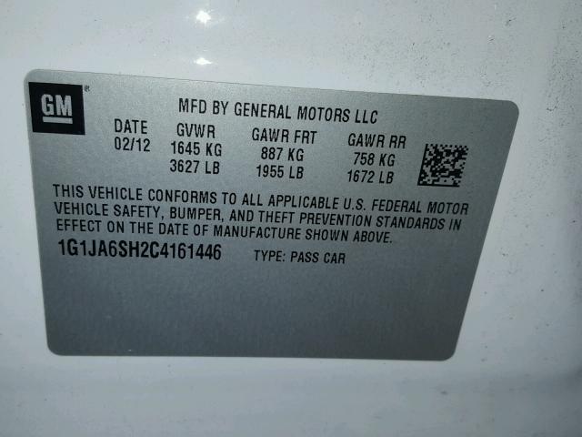 1G1JA6SH2C4161446 - 2012 CHEVROLET SONIC LS WHITE photo 10