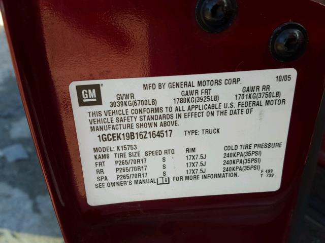 1GCEK19B16Z164517 - 2006 CHEVROLET SILVERADO RED photo 10