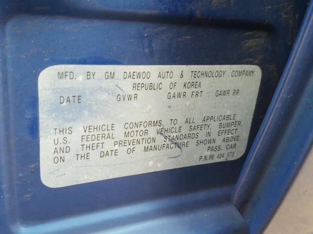 KL1TD52615B309141 - 2005 CHEVROLET AVEO BASE Niebieski zdjęcie 10