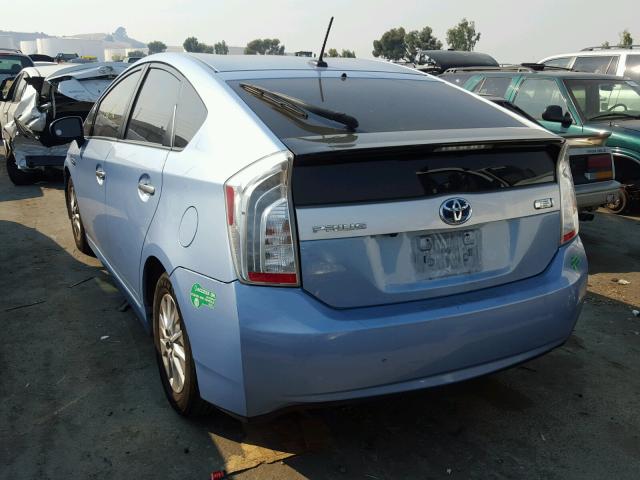 JTDKN3DPXE3051241 - 2014 TOYOTA PRIUS PLUG BLUE photo 3