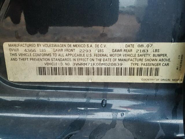 3VWRM71K08M020839 - 2008 VOLKSWAGEN JETTA SE أزرق صورة 10