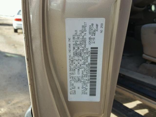 5TBBT44143S429906 - 2003 TOYOTA TUNDRA ACC GOLD photo 10