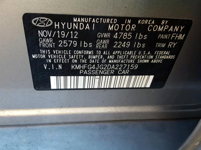 KMHFG4JG2DA227159 - 2013 HYUNDAI AZERA GRAY photo 10