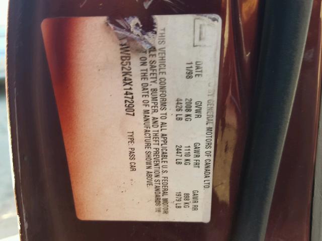 2G4WB52K4X1472907 - 1999 BUICK REGAL LS 勃艮第红 照片 10