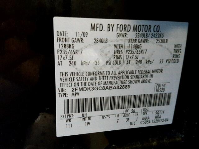 2FMDK3GC8ABA82889 - 2010 FORD EDGE Чорний фото 10