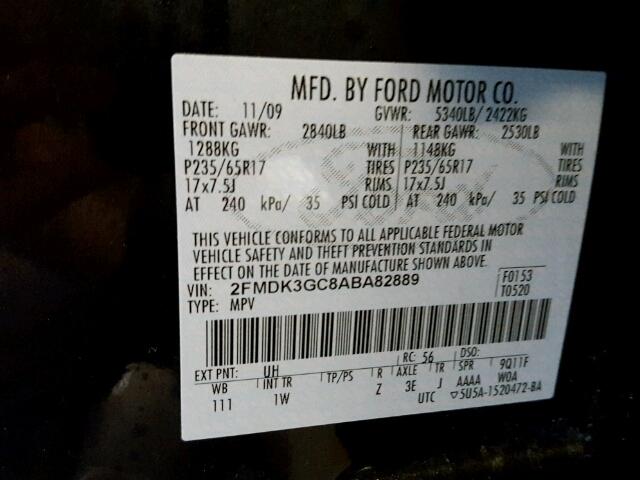 2FMDK3GC8ABA82889 - 2010 FORD EDGE BLACK photo 10