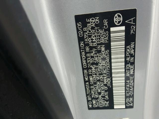 JTKDE177150046576 - 2005 TOYOTA SCION TC 银色 照片 10