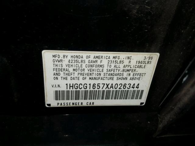 1HGCG1657XA026344 - 1999 HONDA ACCORD EX Yaşıl foto 10