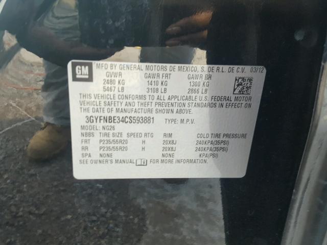 3GYFNBE34CS593881 - 2012 CADILLAC SRX PERFOR 黑色 照片 10