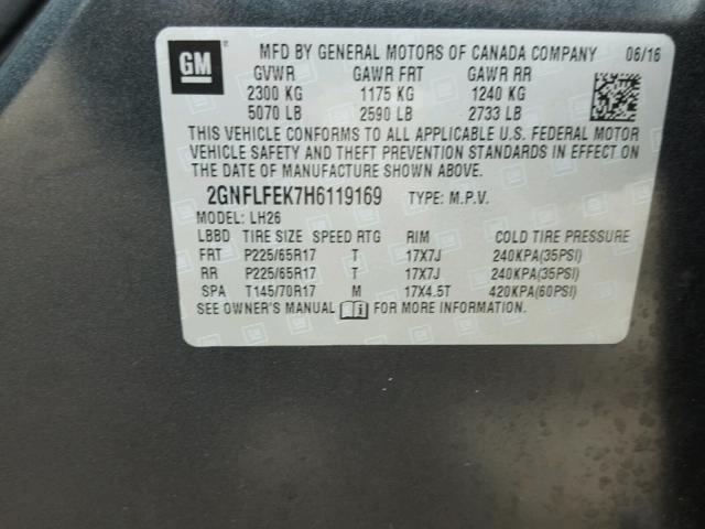 2GNFLFEK7H6119169 - 2017 CHEVROLET EQUINOX CHARCOAL photo 10