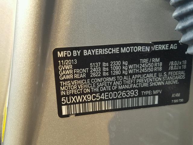 5UXWX9C54E0D26393 - 2014 BMW X3 XDRIVE2 SILVER photo 10