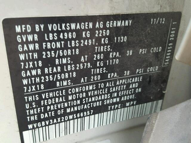 WVGBV3AX2DW566957 - 2013 VOLKSWAGEN TIGUAN S SILVER photo 10