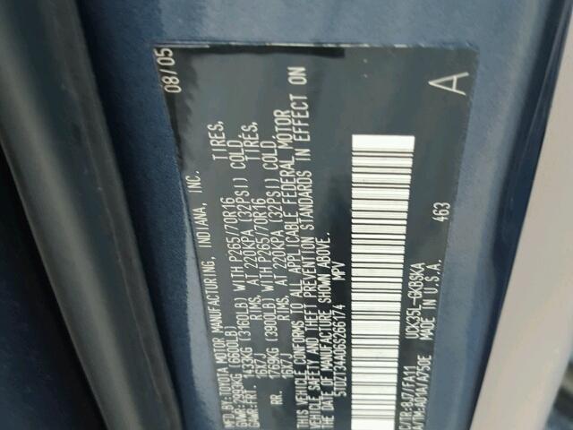 5TDZT34A06S266174 - 2006 TOYOTA SEQUOIA SR BLUE photo 10