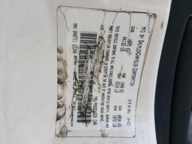 1B3EL46XX5N545692 - 2005 DODGE STRATUS SX WHITE photo 10