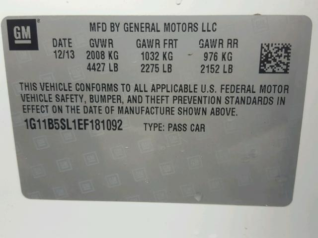 1G11B5SL1EF181092 - 2014 CHEVROLET MALIBU LS WHITE photo 10