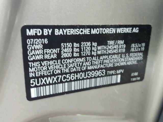5UXWX7C56H0U39963 - 2017 BMW X3 XDRIVE3 SILVER photo 10