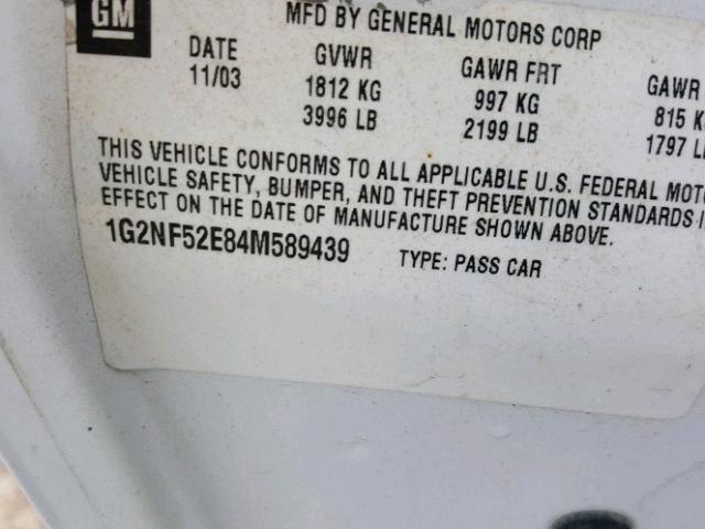 1G2NF52E84M589439 - 2004 PONTIAC GRAND AM S WHITE photo 10