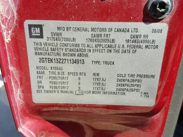 2GTEK13Z271134913 - 2007 GMC NEW SIERRA RED photo 10