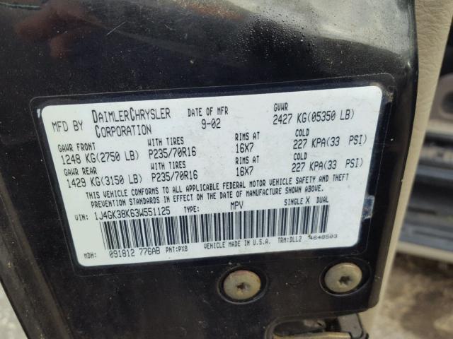 1J4GK38K63W551125 - 2003 JEEP LIBERTY RE BLACK photo 10