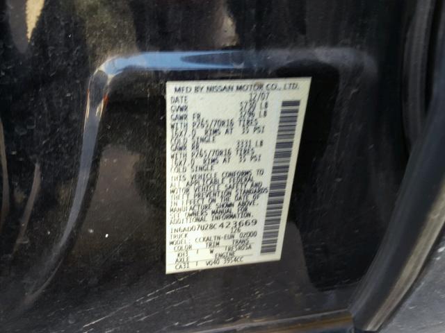 1N6AD07U28C423669 - 2008 NISSAN FRONTIER C BLACK photo 10