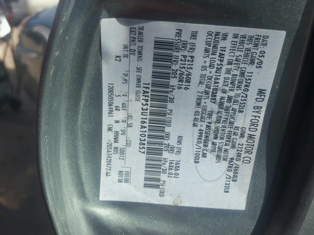 1FAFP53U16A103857 - 2006 FORD TAURUS GREEN photo 10