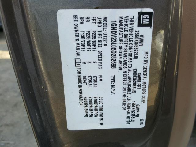 1GNDV23L05D282698 - 2005 CHEVROLET UPLANDER L 棕色 照片 10