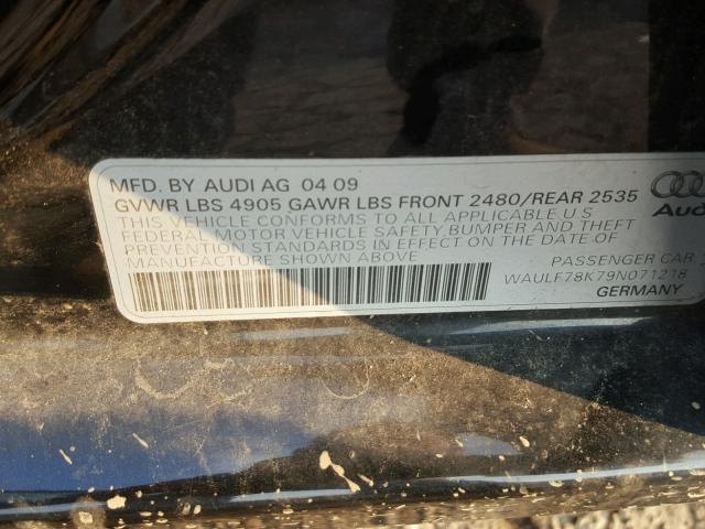 WAULF78K79N071218 - 2009 AUDI A4 2.0T QU BLACK photo 10