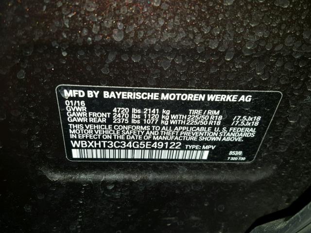 WBXHT3C34G5E49122 - 2016 BMW X1 XDRIVE2 BLACK photo 10