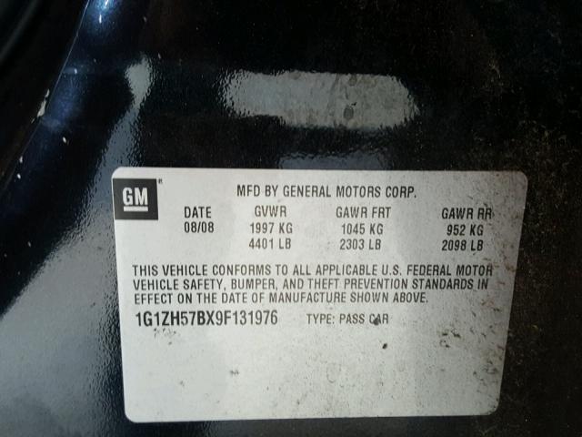 1G1ZH57BX9F131976 - 2009 CHEVROLET MALIBU 1LT 黑色 照片 10