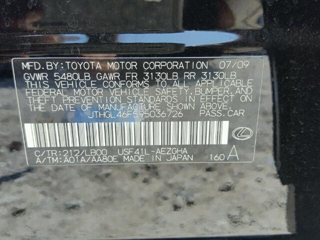 JTHGL46F595036726 - 2009 LEXUS LS 460L BLACK photo 10