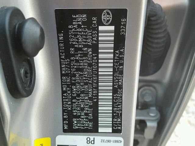 4T1BF1FK6FU107041 - 2015 TOYOTA CAMRY LE 银色 照片 10