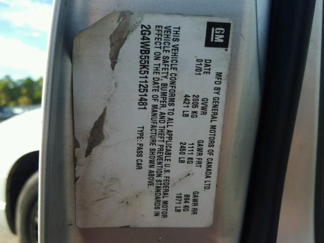 2G4WB55K511251481 - 2001 BUICK REGAL 银色 照片 10