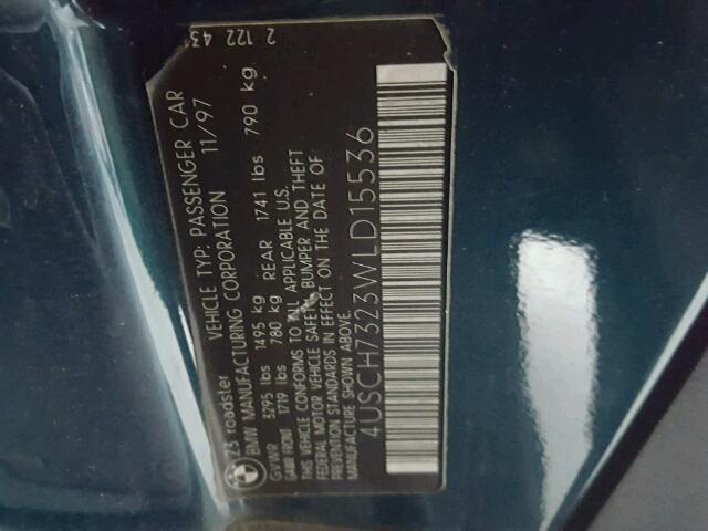 4USCH7323WLD15536 - 1998 BMW Z3 GREEN photo 10