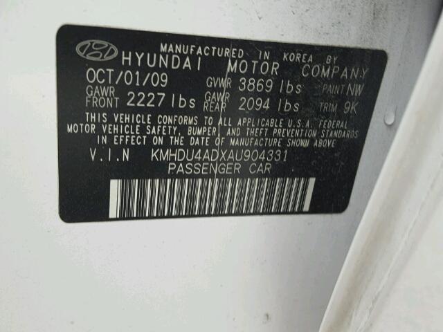 KMHDU4ADXAU904331 - 2010 HYUNDAI ELANTRA BL WHITE photo 10