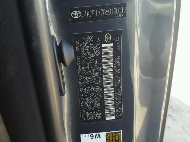 JTKDE177860120013 - 2006 TOYOTA SCION TC 灰色 照片 10