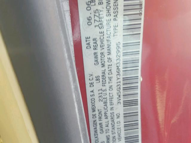 3VWSG31Y36M332995 - 2006 VOLKSWAGEN NEW BEETLE 红色 照片 10