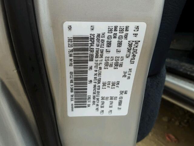 2C8GP64L03R185998 - 2003 CHRYSLER TOWN & COU SILVER photo 10