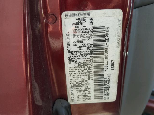 4T1BF22K4XU090074 - 1999 TOYOTA CAMRY MAROON photo 10