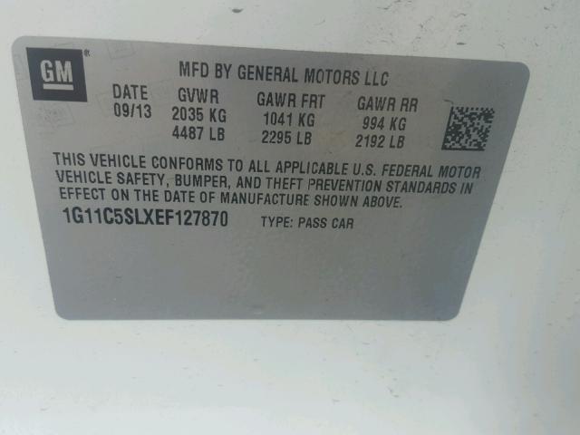 1G11C5SLXEF127870 - 2014 CHEVROLET MALIBU WHITE photo 10