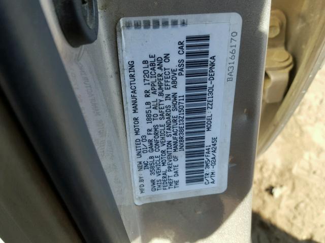 1NXBR38E13Z150711 - 2003 TOYOTA COROLLA CE SILVER photo 10