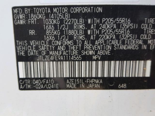 JTLZE4FE9A1114565 - 2010 TOYOTA SCION XB Ақ фото 10