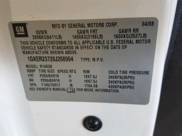 1GKER23728J268994 - 2008 GMC ACADIA SLT Weiß Foto 10