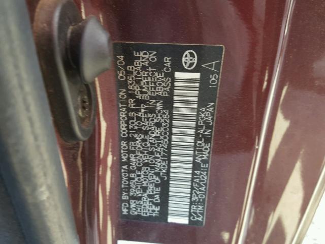 JTKDE177450003284 - 2005 TOYOTA SCION TC 栗色 照片 10