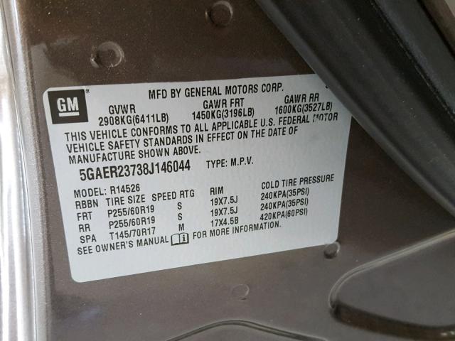 5GAER23738J146044 - 2008 BUICK ENCLAVE CX GRAY photo 10