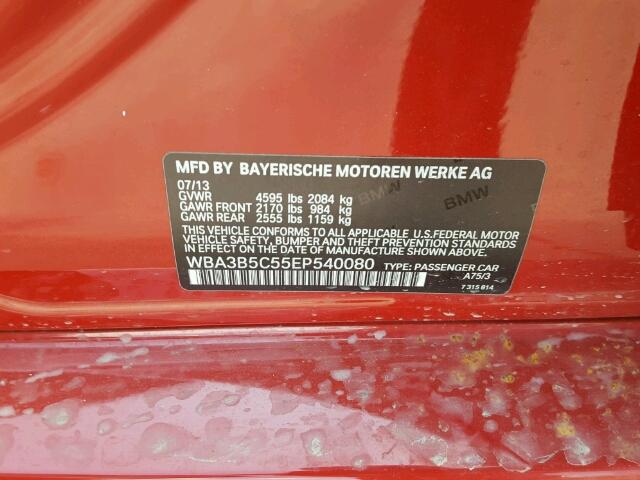 WBA3B5C55EP540080 - 2014 BMW 328 XI SUL RED photo 10