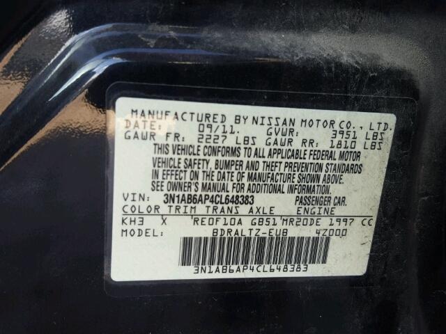 3N1AB6AP4CL648383 - 2012 NISSAN SENTRA 2.0 WHITE photo 10