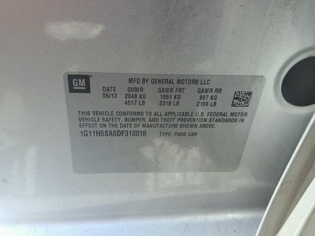 1G11H5SA6DF310018 - 2013 CHEVROLET MALIBU LTZ 银色 照片 10