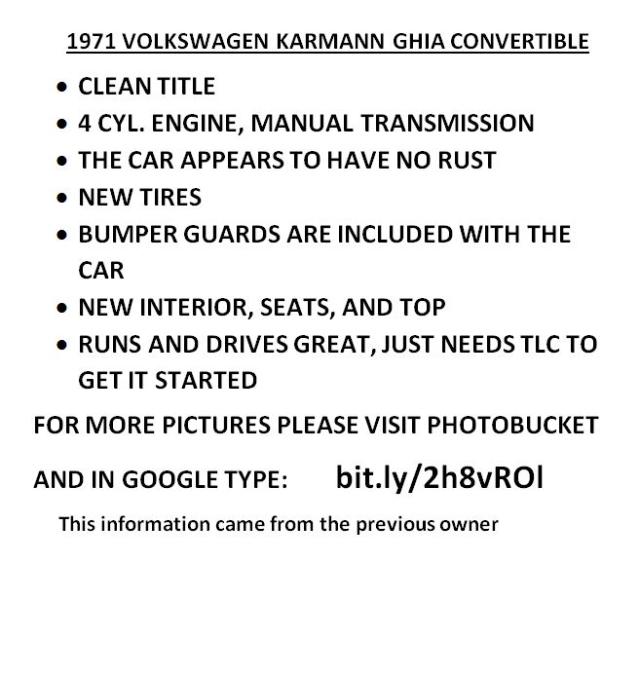 1413040121 - 1971 VOLKSWAGEN KARMANGHIA WHITE photo 9