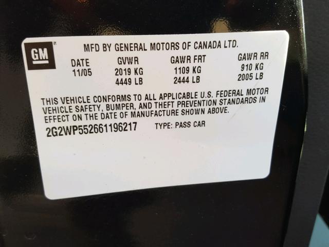 2G2WP552661196217 - 2006 PONTIAC GRAND PRIX 黑色 照片 10